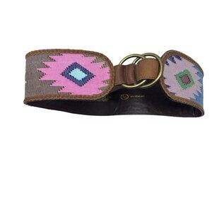 3D Belt Co. size medium Southwestern Loomed Fabric wide Belt tribal print